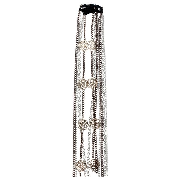 

3 pieces set women hair chains floral metal long wig chain hair accessories hip hop bohemian female clips, Golden;white