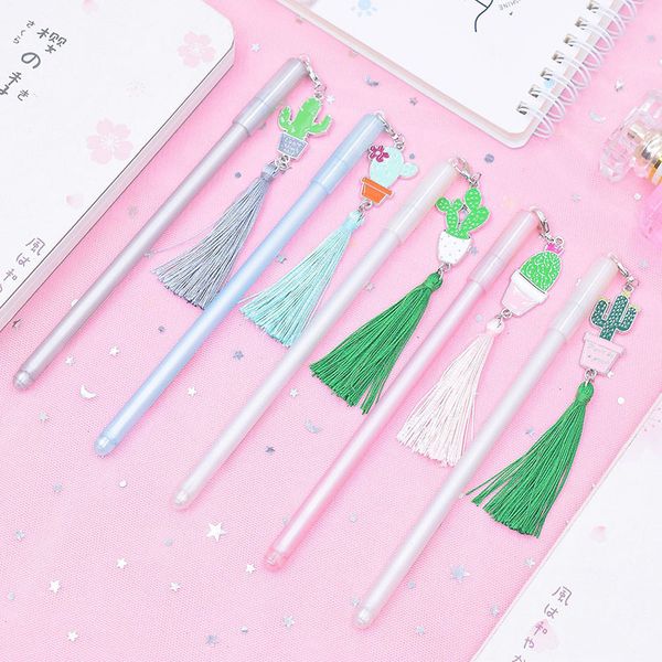 

1pc kawaii gel pens cute cactus pens metal pendant neutral for kids gift school office supplies stationery