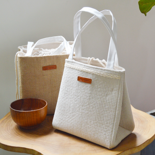 

льняные мешки обед женщины портативный функциональная canvas stripe изолированный тепловое пикник детский cooler lunch box сумка tote, Blue;pink