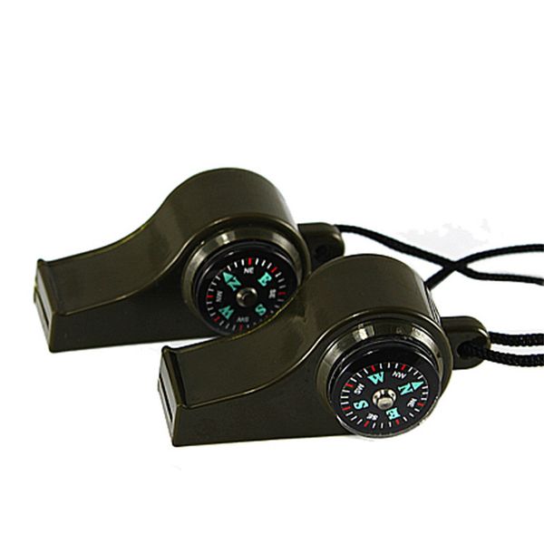 

3 in 1] outdoor hanging survival whistle with compass thermometer camping hiking travel safety kit