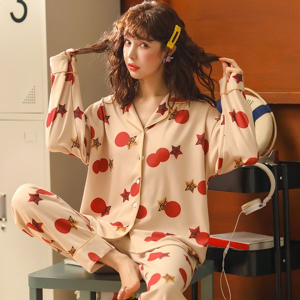 

women clothes for autumn winter pajamas sets sleepwear lovely cartoon pijamas mujer long sleeve cotton pyjamas female, Black;red