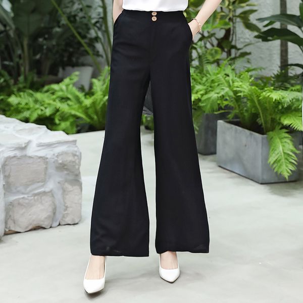 

2020 summer cotton linen women wide leg pants plus size 5xl solid color black pants summer loose long trousers high waist pant, Black;white