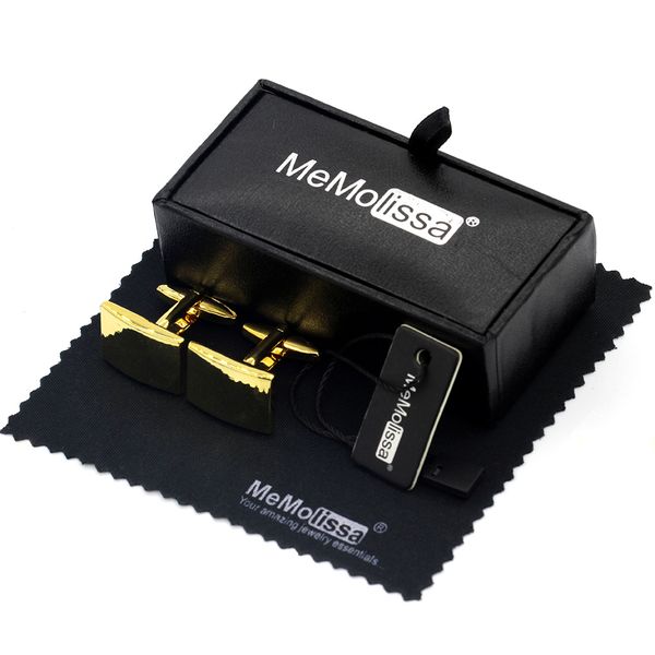

box cufflinks set dropshipping classic rectangular cufflinks gold curved men's business cufflink tag & wipe cloth, Silver;golden