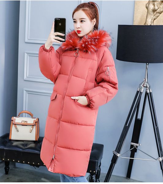 

long cotton warm women coats and jackets fashion hooded pockets winter padded jacket fur collar plus size parka feminina, Black
