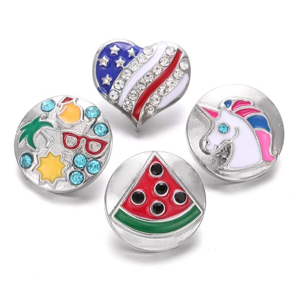 

6pcs/lot new 18mm snap jewelry retro flower snap buttons holiday love heart american flag snaps fit button bracelet bangle, Golden;silver