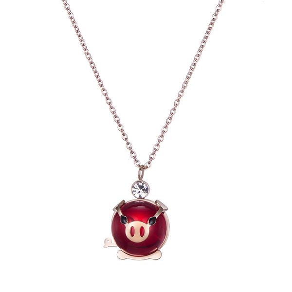 

valentine's day birthday gifts cute animal jewelry pink cubic zirconia love heart pig pendant necklace for women, 16" (red pig, Silver