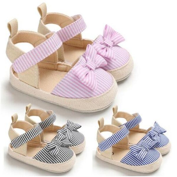 

3 colors summer baby girl cute bowknot sandals crib shoes striped hook baby causal soft sole shoes outfit 0-18m newborn shoes dhl fj262