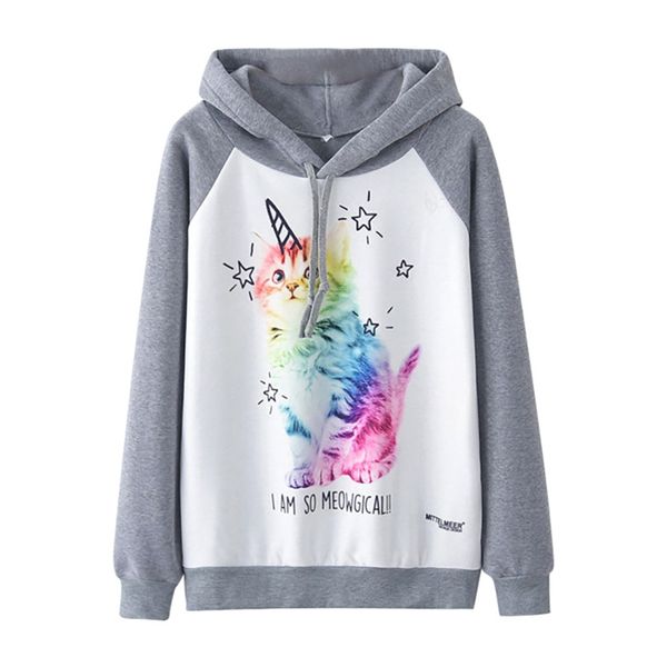 

fashion colorful hoodies women's thicken clothes winter woman fashion casual loose o-neck hooded printed short sweatshirt, Black