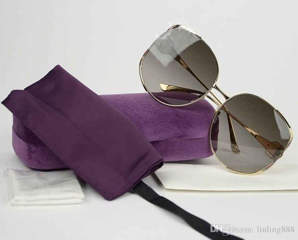 

new women sunglasses 0225s fashion vintage retro brand designer oversized round sunglasses gold grey gradient lens butterfly sunglasses 63mm, White;black