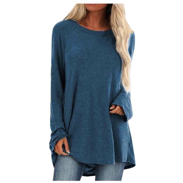 

women blouses size large womens solid long sleeve irregular sweatshirt loose print pullover blouse2019#3, White
