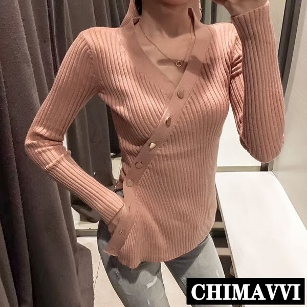 

new spring and autumn women's long sleeve v-neck knitted with open crotch inclined buttons pure color pullover sweaters, White;black
