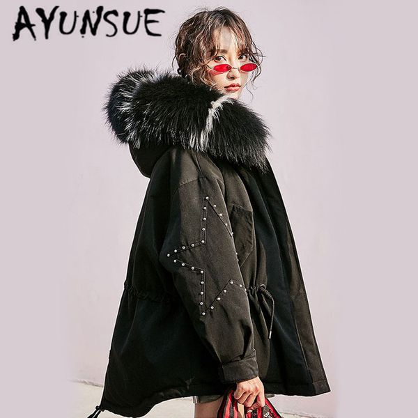 

ayunsue 2019 winter coat женщины duck пуховик с капюшоном корейской puffer jacket женщины теплый parka yy-0011 yy1196, Black