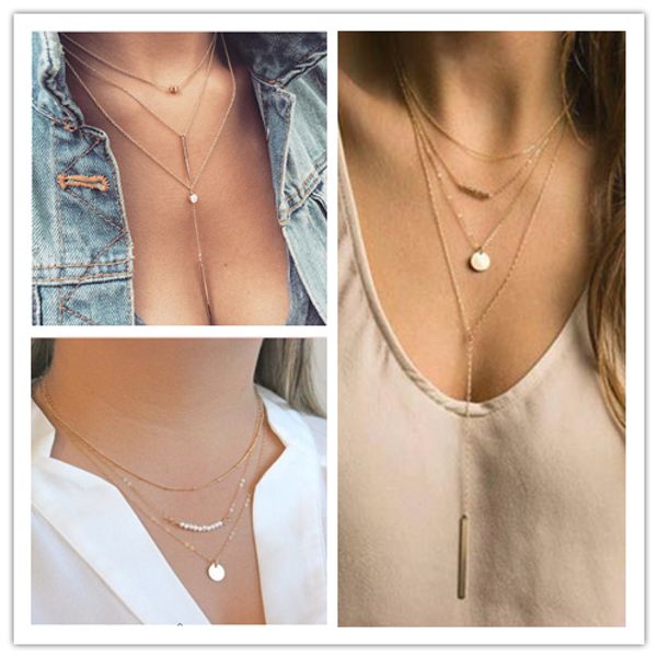 

vintage multi layered necklace for women bohemian coin star moon geometric chain round pendant choker collar jewelry new 2020, Silver