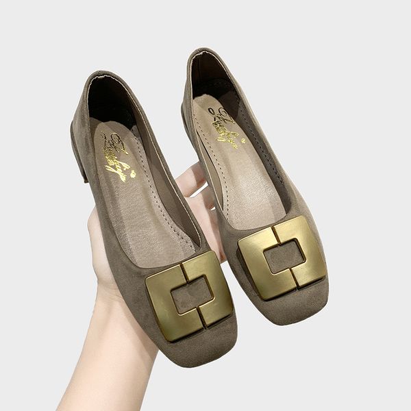 

flat shoes 2020 women's shoes heel woman square buckle flat heel bridesmaid square water drill single shoe u19-43, Black