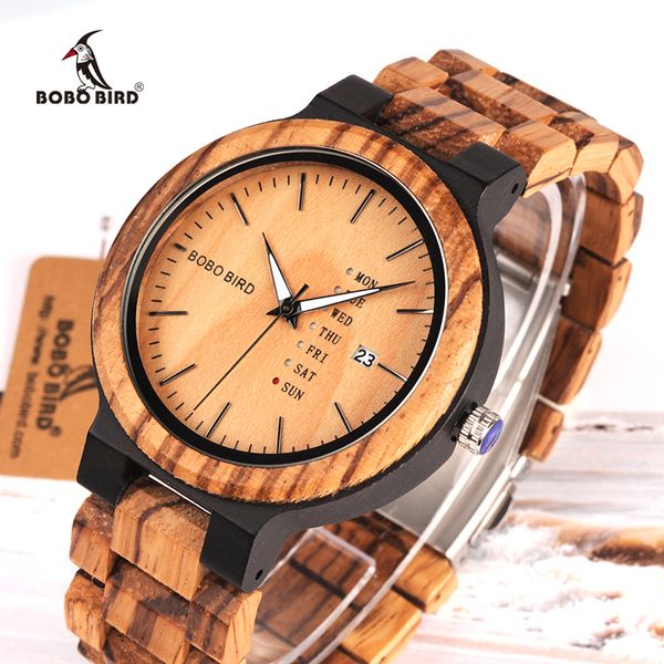 

relogio masculino bobo bird wood watch men erkek kol saati week display date japan quartz men' watches accept drop shipping, Slivery;brown