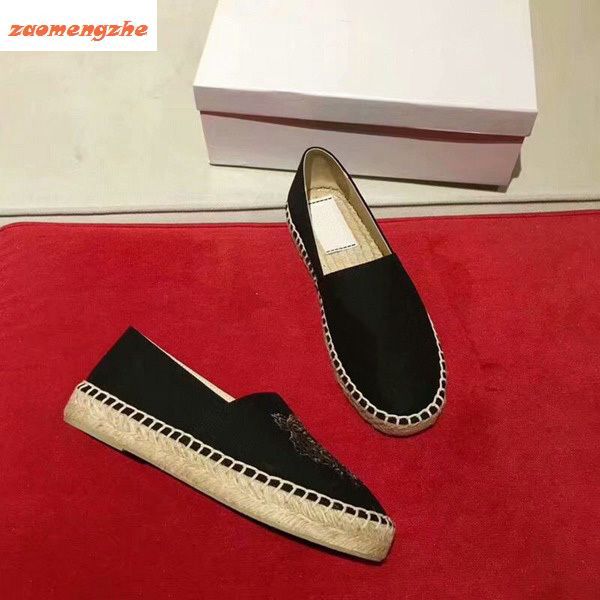 

new salelovers shoes with tiger head single shoes and lazy embroidered straw shoes, Black