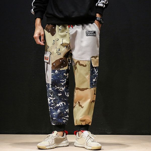 

men's pants casual camouflage loose-legged men's sweatpants overalls fashionable nine-minute trousers pantalones hombre, Black