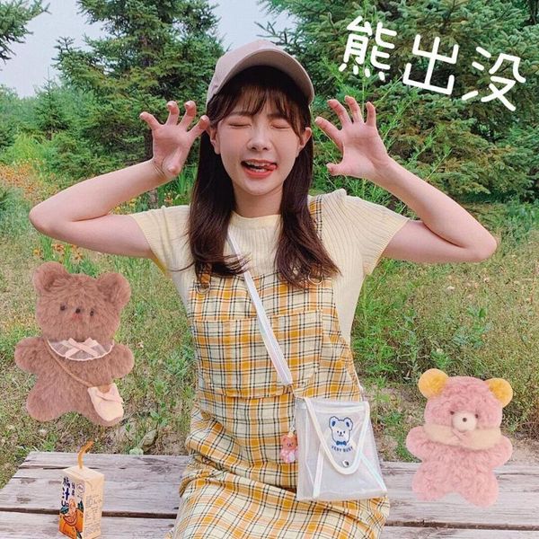 

bentoy milkjoy korea fashion bear jelly transparent messenger bag waterproof girls cute crossbody bag with pendant laser bags