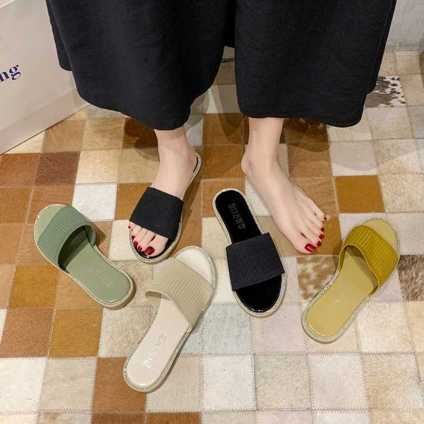 

glitter slides shoes woman 2020 slippers flat low slipers women fashion jelly soft new luxury crystal cotton fabric pu rubber, Black