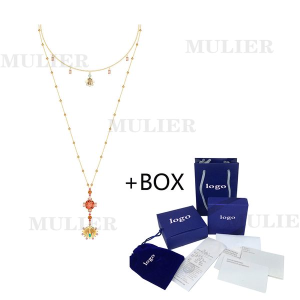 

swa mulier 2019 popular swa new lucky goddess double circle necklace bright crystal original female fashion clavicle necklace, Silver