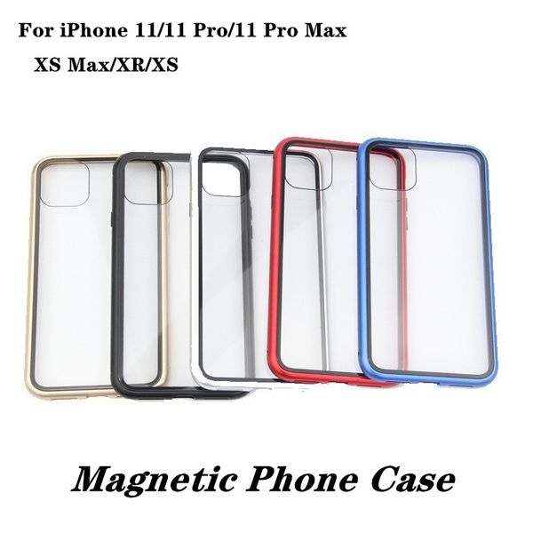 

magnetic adsorption phone case for iphone 11 pro max xs max xr x 8 7 with aluminum alloy frame tempered glass back cover