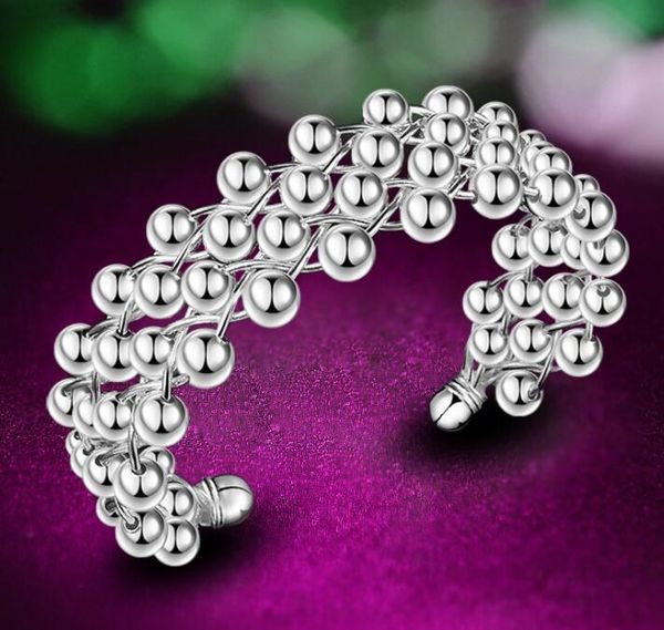 

s925 sterling silver plated bangles bracelets diameter 7cm grape beads small ball bangle women bracelet jewelry factory wholesale, Black