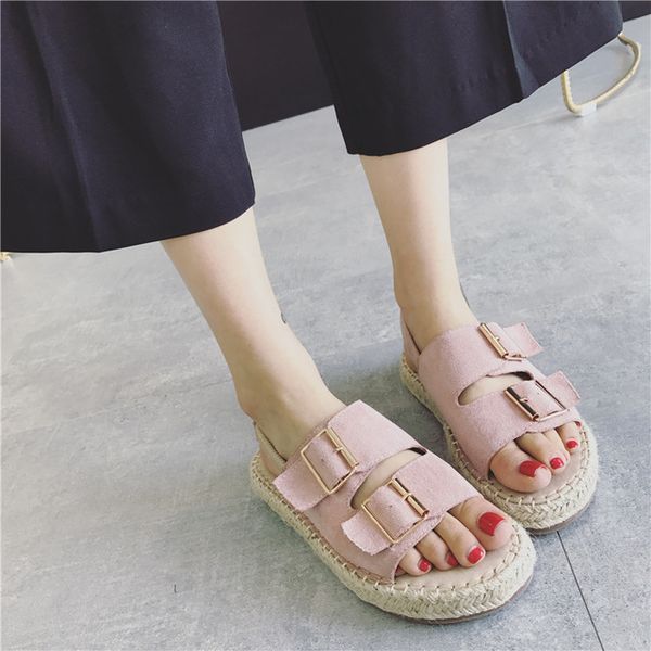 

2018 new sandals fisherman shoes flat casual pink belt buckle women's shoes, Black