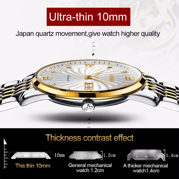 

aesop ultra-thin watch men's automatic mechanical luxury watch stainless steel with waterproof date clock relogio masculino, Slivery;brown