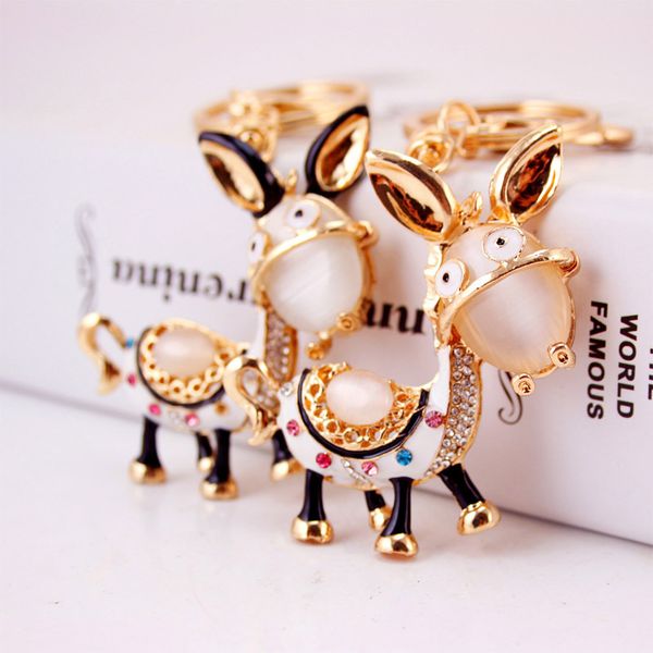 

3pcs crystal rhinestone pendant car key chains gold tone plated crystal rhinestone stone enamel alloy metal animal donkey key ri, Silver
