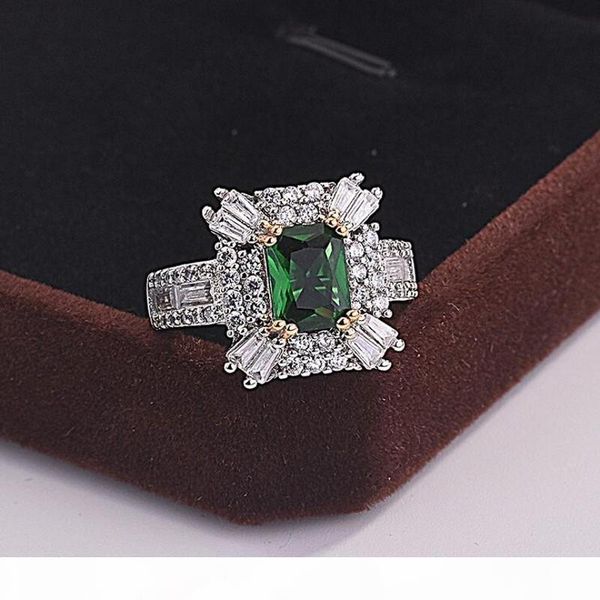 

2019 new arrival selling luxury jewelry 925 sterling silver princess cut emerald gemstones party women wedding bridal ring for lover, Slivery;golden