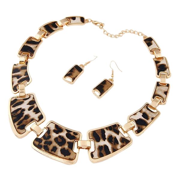 

retro personality leopard necklace earrings set fashion jewelry sets, Silver