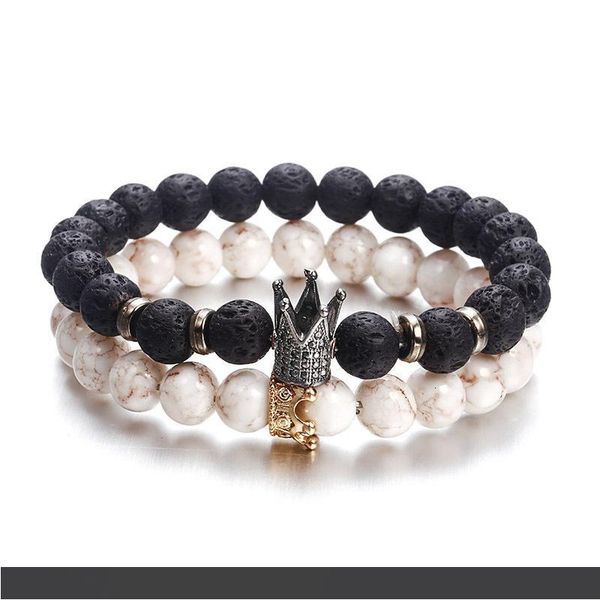 

завод прямых продаж 10 мм европейский и американский мода микро циркон инкрустированные корона браслет вулканической породы акриловый брасле, Black