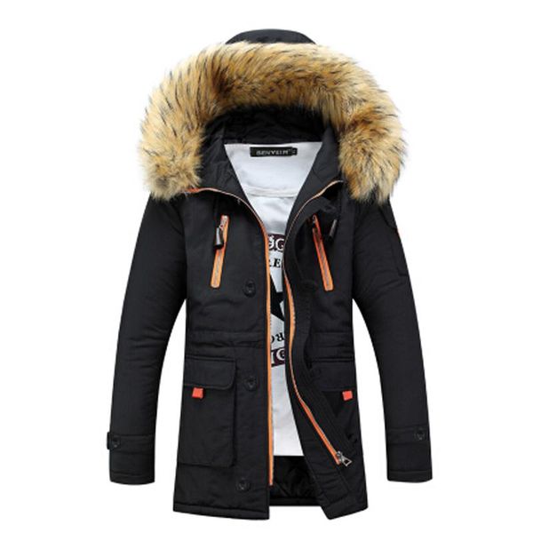 

the designer winter thick padded coats long sleeve fur hood keep warm cotton jackets casual outwear slim sportswear s-xxl, Black