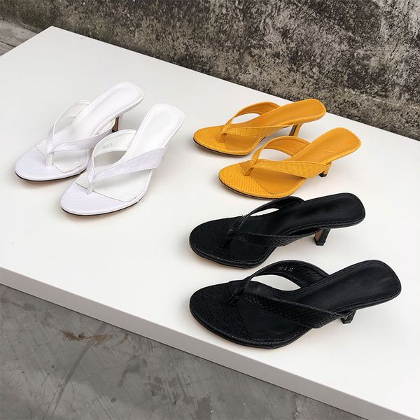 

2020 new snake print women slippers high heels solid sandals ladies fashion flip flops woman outside beach slipper female slides, Black