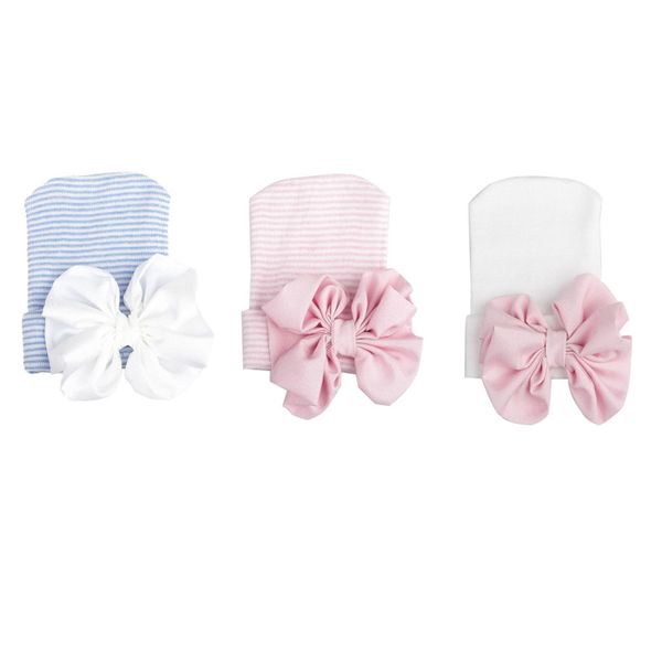 

0-6months newborn baby infant girls bowknot cap striped beanie hat, Yellow