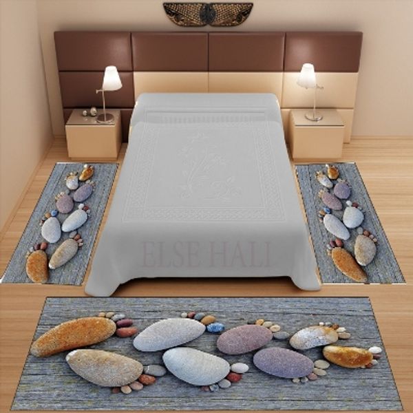 

else 3 piece gray wood brown foot stones nature 3d pattern print non slip microfiber washable decor bedroom area rug carpet set