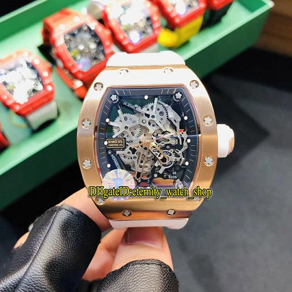 

r version rm 035 america5 rose gold case skeleton dial japan nh automatic rm035 mens watch sapphire rubber sport luxury designer watches, Slivery;brown