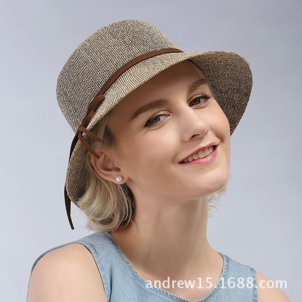 

women's sunscreen fisherman's foldable bucket bucket straw fisherman hat fisherman's bow straw hat women's, Blue;gray
