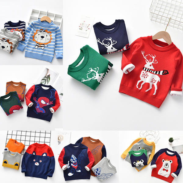 

boys christmas sweater with deer multiple cartoon pattern kids girls baby thick sweater for new year winter clothes pullover, Blue