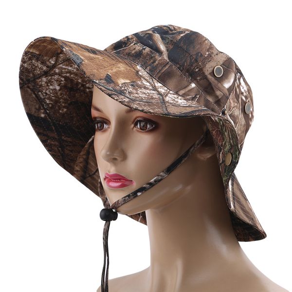

men women sports washed cotton twill chin cord military camouflage hunting hat travel sun cap bucket style fisherman hats, Black;white