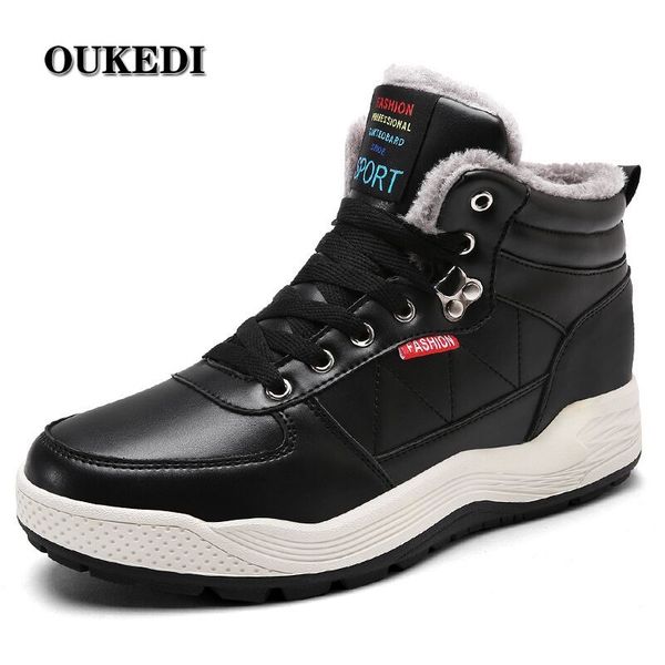 

winter men snow boots waterproof man boots man fur thick plush warm snow shoes for male ankle booties size 38-48, Black