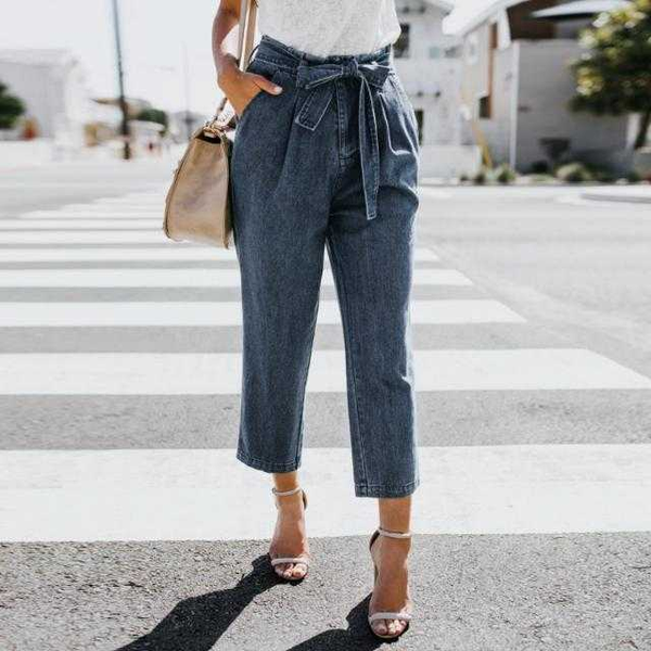 

women vintage hight waisted loose bow bandage hole denim mom jeans stretch pants jean light blue korean 2020 new