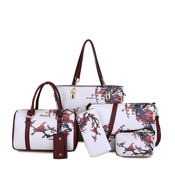 

women pu leather handbags women printed fashion bags designer 6 pieces set shoulder crossbody bags for women big tote