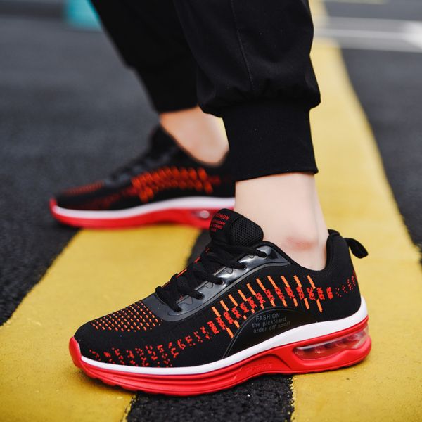

explosive men's shoes summer new breathable lightweight flying woven fashion trend wild outdoor leisure air cushion men's shoes, Black