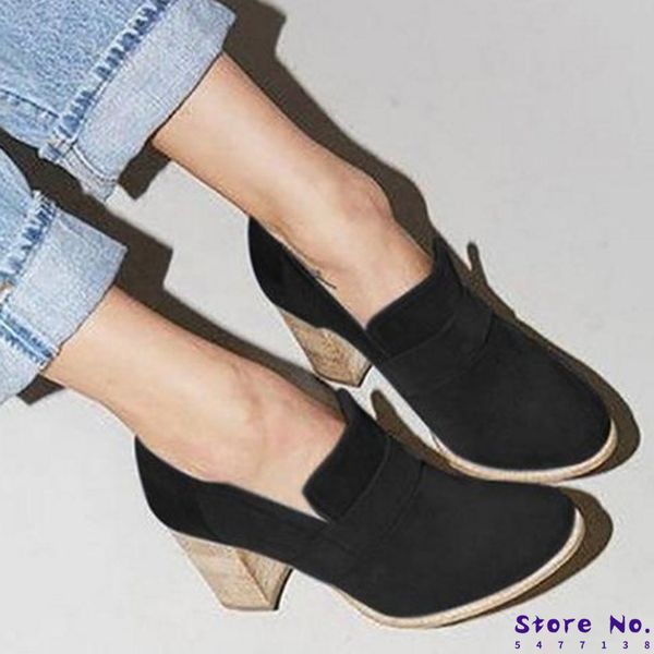 

vintage shallow shoes woman high heel ankle pumps 2019 new shoes square faux suede platform women for spring, Black