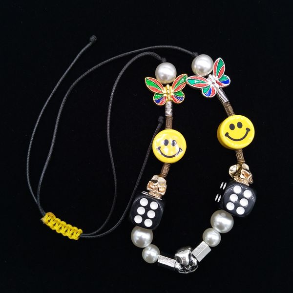 

new designer colorful skeleton dice emoji butterfly pearl asap rocky mens womens necklace hiphop rapper rope jewelry gifts for boys girls, Silver