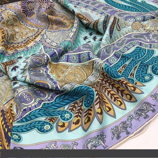 

оптовая продажа-новый стиль хорошее качество 100% саржа шелковый материал печати цветок квадратные шарфы для женщин размер 110см-110см, Blue;gray