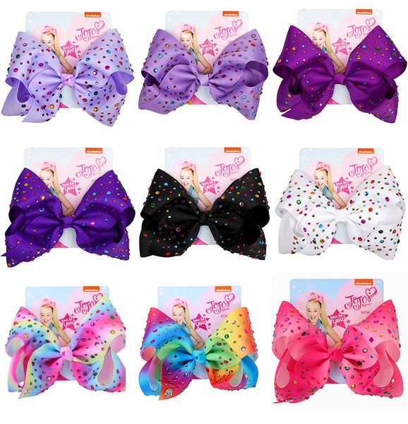 

25 colors jojo bows with clip jojo siwa hair bows hair accessories for girls 8 inch large rainbow hair bow dhl ss110, Slivery;white
