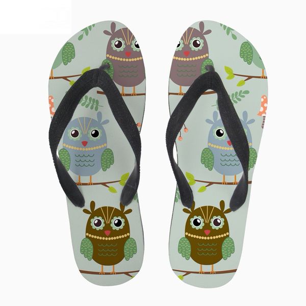 

customized cute women slippers woman cartoon cute owl pattern summer women's flip flops fashion women flats slip-on beach shoes, Black