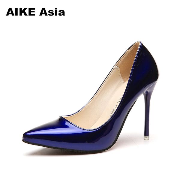 

women shoes pointed toe pumps patent leather dresshigh heels boat wedding zapatos mujer red wedding blue red black apricot
